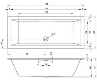 Акриловая ванна Riho Rethink Cubic Fall B108013005 заполнение через перелив 190х80см  белый